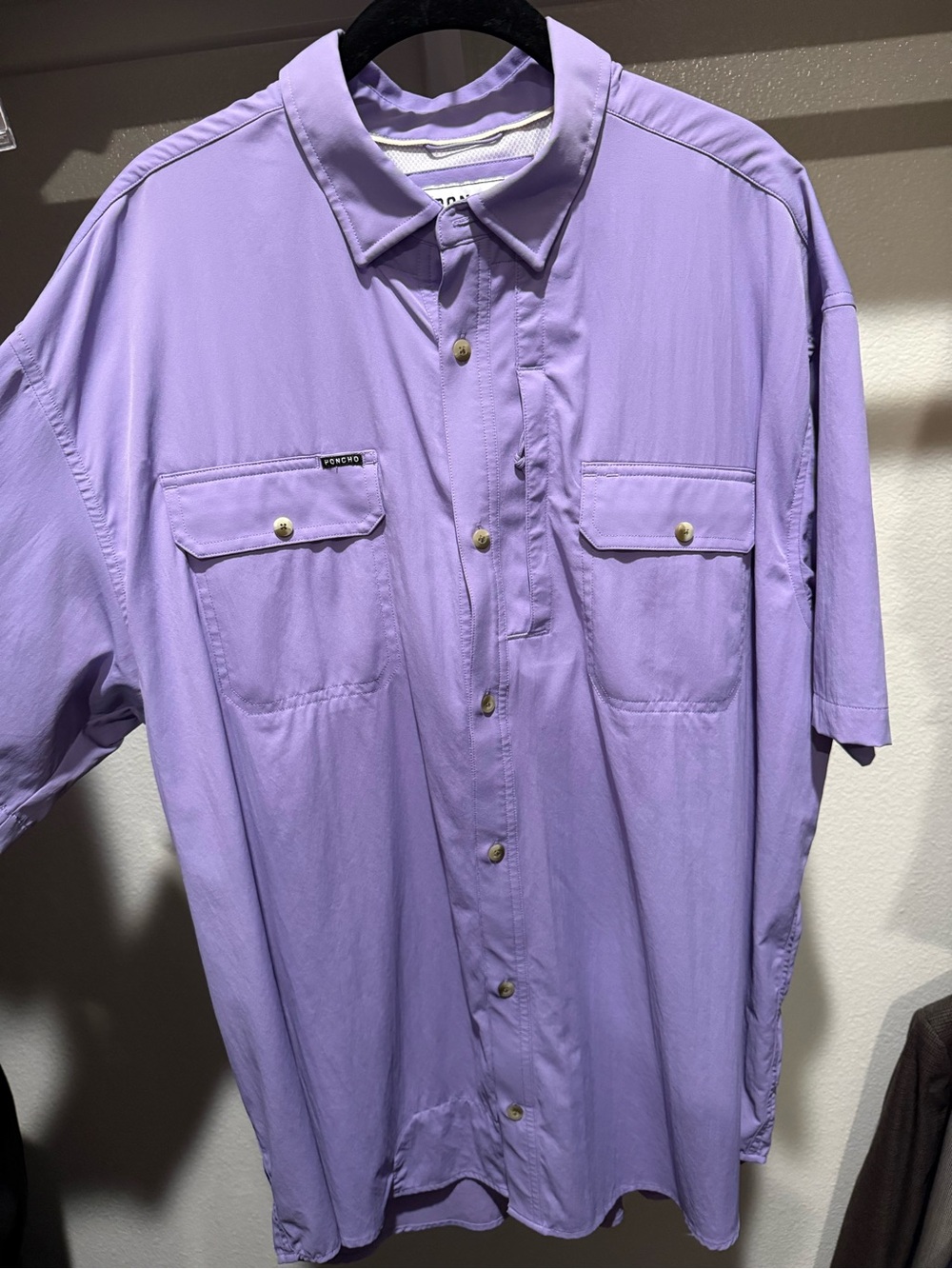 Men's Lavender Poncho Short-Sleeve Button-Up Shirt - Picture 2 of 4